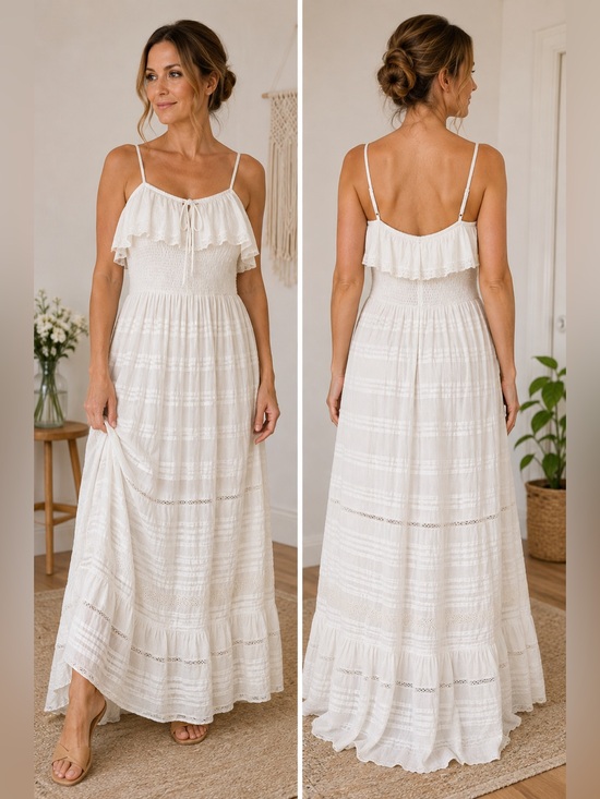 Vineyard Vines Dresses & Skirts - Vineyard Vines Ellen White Ruffle Smocked Maxi Dress Sz L EUC #400